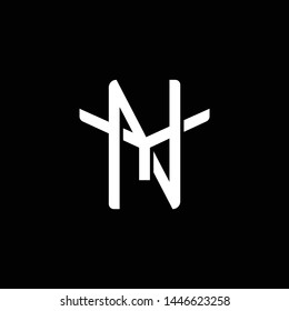 Initial letter Y and N, YN, NY, overlapping interlock monogram logo, white color on black background