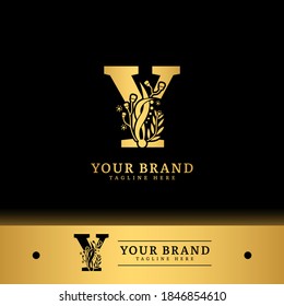 Initial letter Y with natural logo vector concept element, letter Y logo with floral ornament.