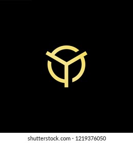 Initial letter Y O OY YO minimalist art logo, gold color on black background.