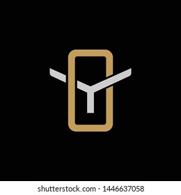 Initial letter Y and O, YO, OY, overlapping interlock logo, monogram line art style, silver gold on black background