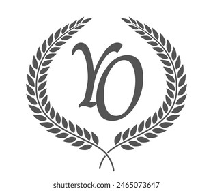 Initial letter Y and O, YO monogram logo design with laurel wreath. Luxury calligraphy font.