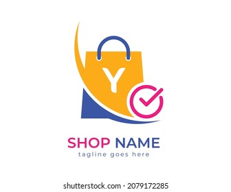 initial letter Y on shopping bag. Abstract shopping logo. Online shop logo. Vector logo template