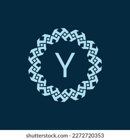 initial letter Y ornamental emblem frame circle pattern logo