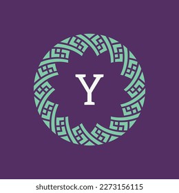 initial letter Y ornamental emblem frame circle pattern logo
