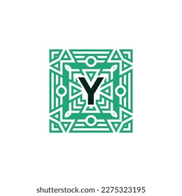 Initial letter Y ornamental square patteern frame logo