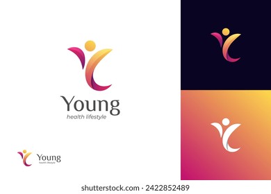 initial letter y people logo design. abstract young people lifestyle with happy logo symbol icon design for healthy life design element