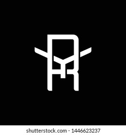 Initial letter Y and R, YR, RY, overlapping interlock monogram logo, white color on black background