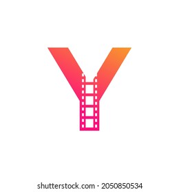 Initial Letter Y with Reel Stripes Filmstrip for Film Movie Cinema Production Studio Logo Inspiration