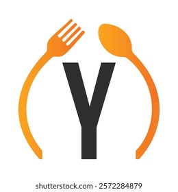 Initial Letter Y Restaurant Logo Design Concept With Spoon and Fork Symbol Vector Template