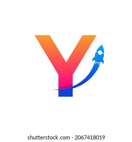 Initial Letter Y with Rocket Logo Icon Symbol. Good for Company, Travel, Start up and Logistic Logos