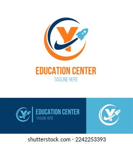 Initial Letter Y with Rocket Spaceship icon for Success, Education Center, Fast Learning, Technology Business Logo Idea