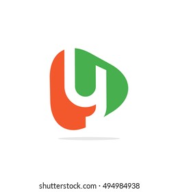 Initial Letter Y Rounded Triangle Logo Orange Green