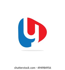 Initial Letter Y Rounded Triangle Logo Blue Red