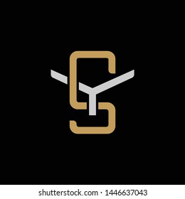 Initial letter Y and S, YS, SY, overlapping interlock logo, monogram line art style, silver gold on black background