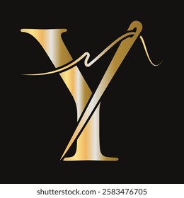 Initial Letter Y Sewing Needle Logo Design for Embroider, Textile, Fashion, Cloth, Fabric Symbol