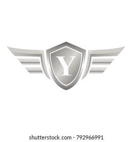initial letter Y shield logo with wings vector illustration