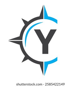 Initial Letter Y Ship Logo Concept With Compass Symbol Vector Template