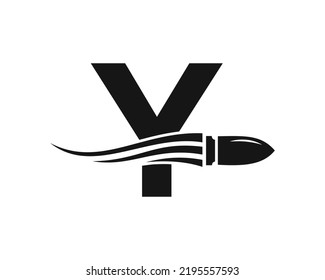 Initial Letter Y Shooting Bullet Logo With Concept Weapon For Safety and Protection Symbol