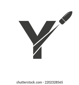Initial Letter Y Shot Bullet Logo Vector Template Concept For Defense Logotype