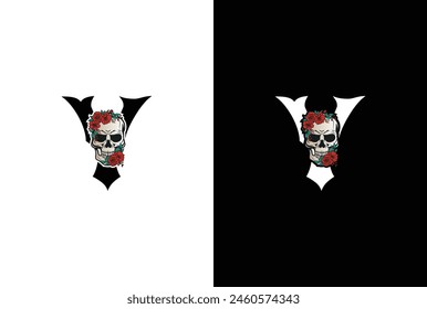 Initial Letter Y Skull Logo Design. Minimal silhouette skull logo vector with letter Y logo design illustration.