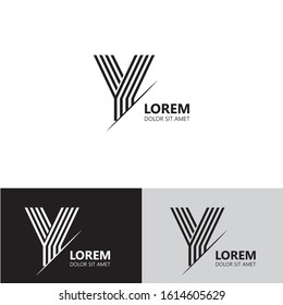 Initial letter y sliced uppercase modern logo design template elements. Black and white letter Isolated on white, black and grey background. Suitable for business, consulting group company.