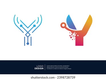 Initial letter Y smart logo design. Artificial Intelligence concept.