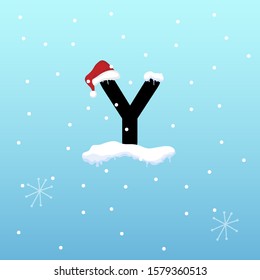 Initial Letter y with snowflake and santa hat element, vector illustration snow lettering template