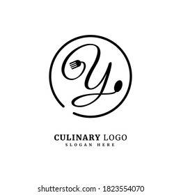 Initial letter Y with spoon and fork for restaurant concept. letter Y logo, fit for company and culinary business.
