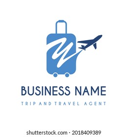 Initial Letter Y with Suitcase Bag and Air Plane for Travel and Trip Agent Business Logo Idea. Recreation, Voyage, Vacation, Transport Service Company Logo Design Concept