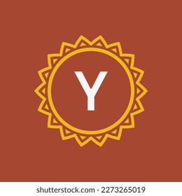 initial letter Y sun circle frame unique emblem logo