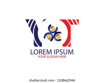 Initial Letter Y and T circle line red and blue color Design Logo Vector Graphic Branding Letter Element.