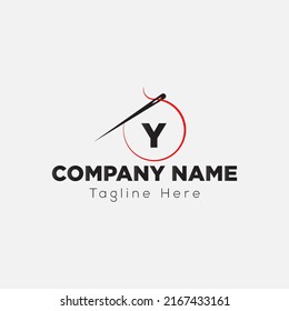 Logotipo de letra inicial Y Tailor, combinación de agujas y hilos. Logo de la aguja, Bordador, Textil, Moda, Tela, Plantilla de tela