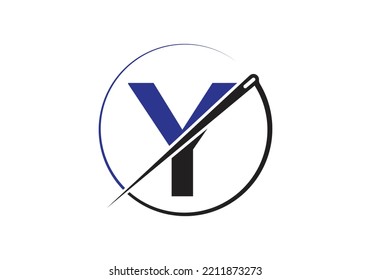 Initial Letter Y With Tailor Logo, Needle and Thread Combination for Embroidery, Textile, Fashion, Cloth, Fabric Template.