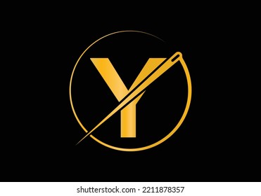 Initial Letter Y With Tailor Logo, Needle and Thread Combination for Embroidery, Textile, Fashion, Cloth, Fabric Template.