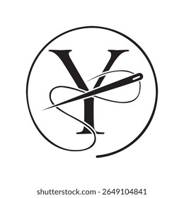 Letra inicial Y logotipo alfaiate, agulha e logotipo de linha para vestuário, bordado, têxtil, moda, pano, sinal de tecido