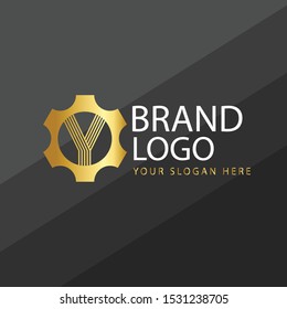 Initial letter Y tech gear logo design template with golden gradient