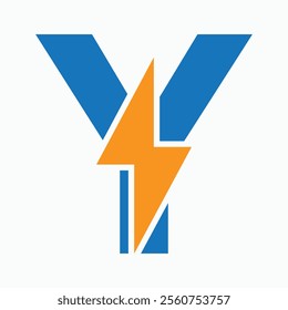 Initial Letter Y With Thunder Bolt Symbol. Power Icon Electric Symbol Vector Template