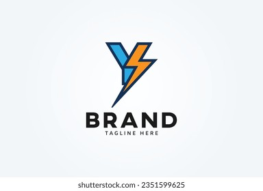 Initial Letter Y Thunder Logo. letter Y with thunder bolt icon combination isolated on white background. Flat style Logo Design Template element. vector illustration