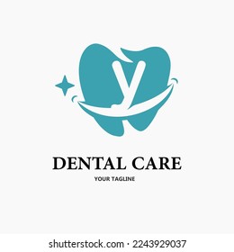 Initial Letter y with Tooth and Smile Icon for Dental Health Care and Dental Clinic, Dentistry Business Logo Idea Template