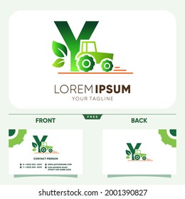 Initial Letter Y Tractor Agriculture Gardening Logo Design Vector Graphic Icon Emblem Illustration