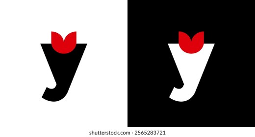 Initial letter Y tulip love heart book logo template black white red	