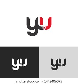 Initial Letter y u linked lowercase logo design template elements. Red letter Isolated on black white grey background. Suitable for business, consulting group company.
