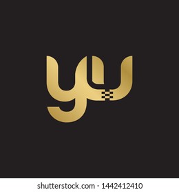 Initial letter y u linked lowercase logo design template elements. Gold letter Isolated on black  background. Suitable for business, consulting group company.