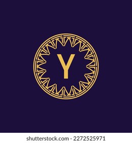 initial letter Y unique ancient medallion circle emblem frame logo