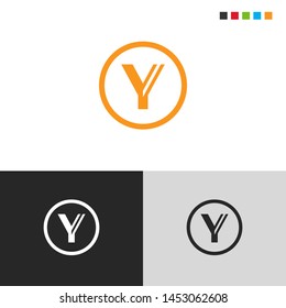 Initial Letter y uppercase inside circle logo design template elements. Orange letter Isolated on black white grey background. Suitable for business, consulting group company.
