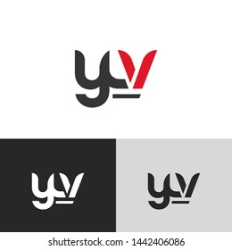 Initial Letter y v linked lowercase logo design template elements. Red letter Isolated on black white grey background. Suitable for business, consulting group company.
