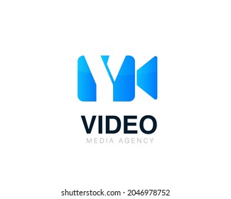 Initial letter y video conference and chat video logo