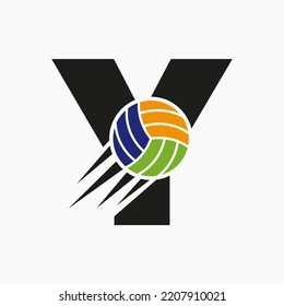 Initial Letter Y Volleyball Logo Concept With Moving Volley Ball Icon. Volleyball Sports Logotype Symbol Vector Template