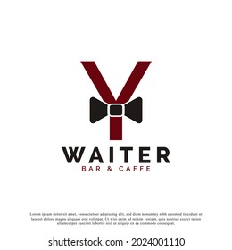 Initial Letter Y Waiter Bow Tie Hotel Restaurant Logo Design. Waitress Vector Logo Template.