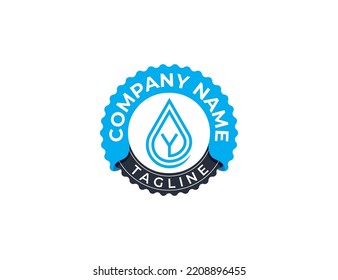 initial Letter Y Water Drop Stamp Badge Logo Concept sign icon symbol Design Element Line Art Style. Droplet, Aqua Logotype. Vector illustration template